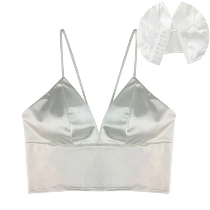 Satin Crop Top mit Polsterung & Spaghettiträgern